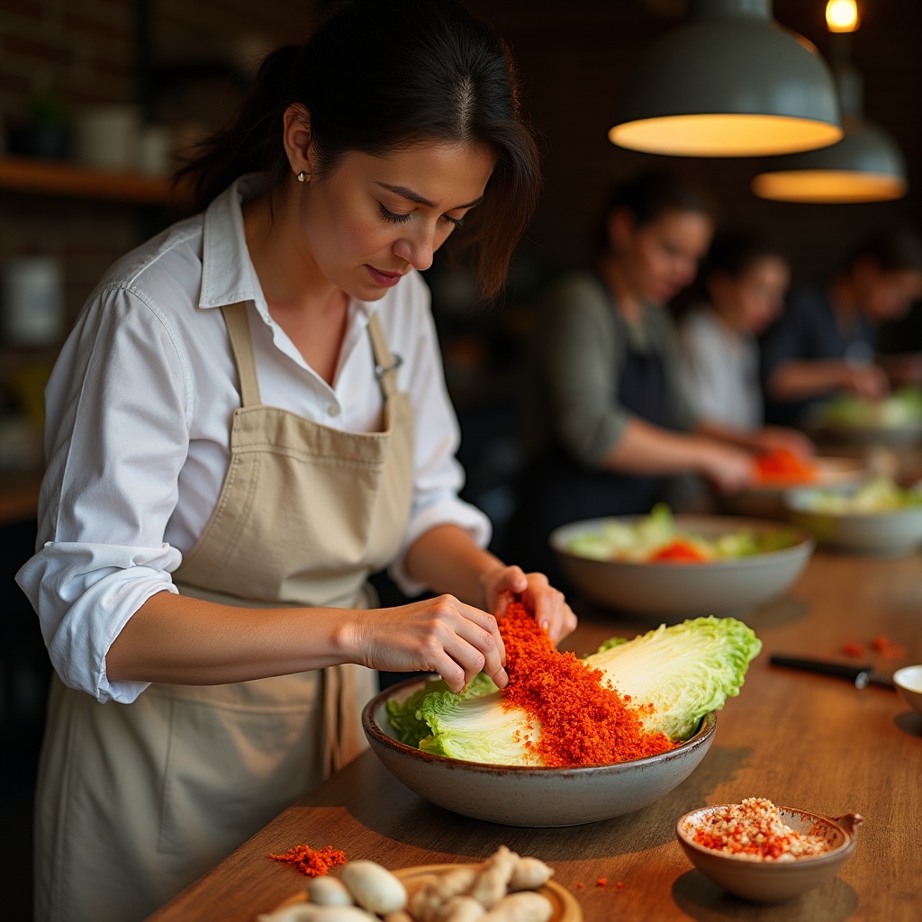 Przygotowanie kimchi z kapusty pekińskiej i przypraw